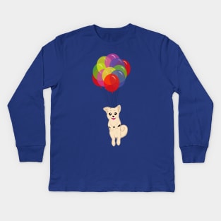 Puppy with Floating Balloons Kids Long Sleeve T-Shirt
